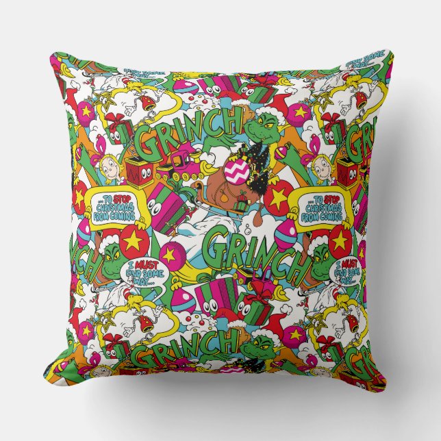 Almofada Dr. Seuss | Grinch Padrão Colorido (Frente)