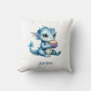 Almofada Dragão-bebê azul-bonito comendo um Cupcake