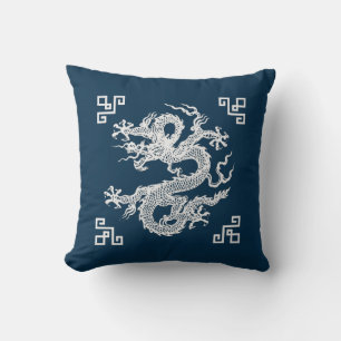 Almofada Dragão Chinês Vintage em Branco