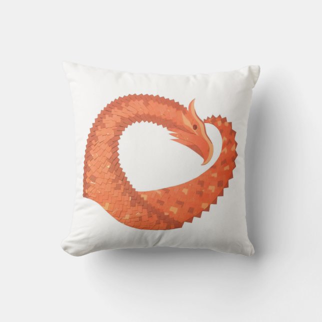 Almofada Dragão de coração laranja em branco (Frente)
