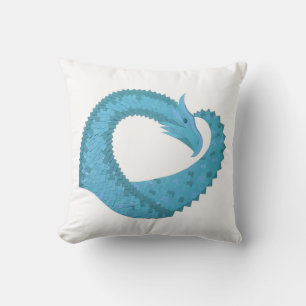 Almofada dragão de coração turquesa sobre branco