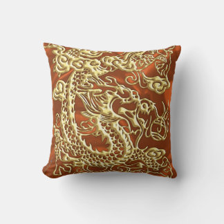 Almofada Dragão Dourado embutido em Orange Satin Impressão