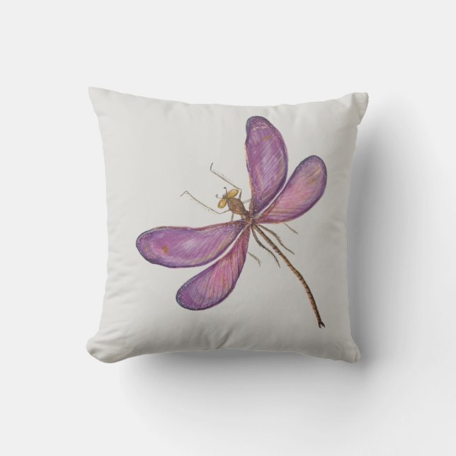 Almofada Dragão Libélula Rosa Bonito Moderno Fundo Prata (Frente)