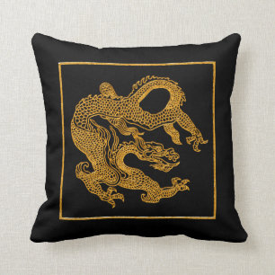 Almofada Dragão oriental dourado 01
