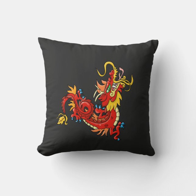 Almofada Dragão Oriental Vermelho Maravilhoso (Frente)