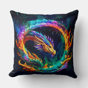 Almofada Dragão Ouroboros Vibrante Símbolo de Arte