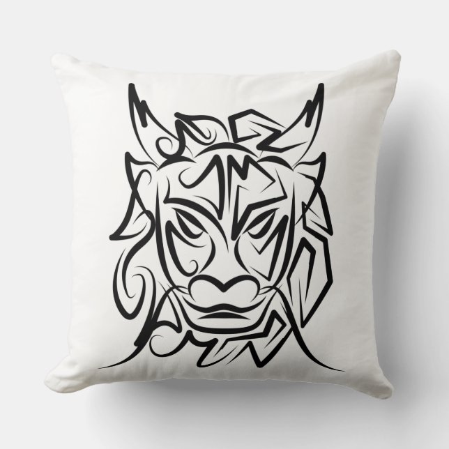 Almofada Dragão Tribal Negro e Branco (Frente)