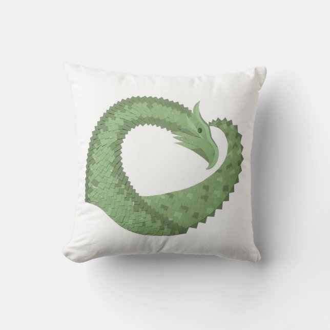 Almofada Dragão verde-oliva em branco (Frente)