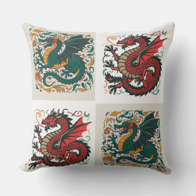 Almofada Dragão verde &vermelho (Frente)