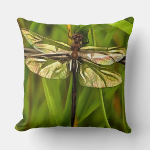 Almofada Dragonfly Artística Em Castanho E Amarelo Em Verd