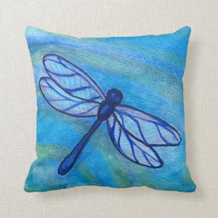 Almofada Dragonfly Azul com Aquarela Pacífica Esperançosa