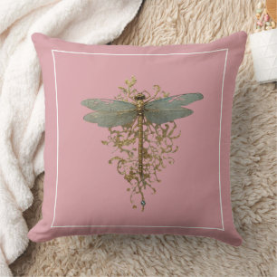 Almofada Dragonfly com Borda Branca de Filigree Dourada