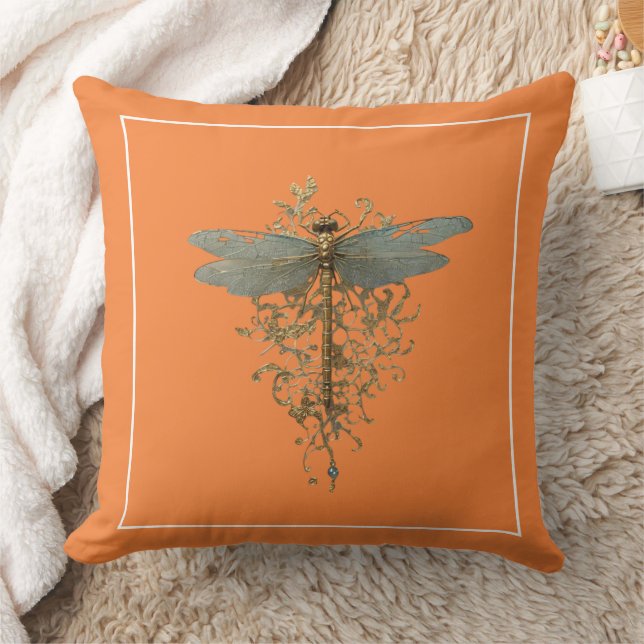 Almofada Dragonfly com Borda Branca de Filigree Dourada (Cobertor)