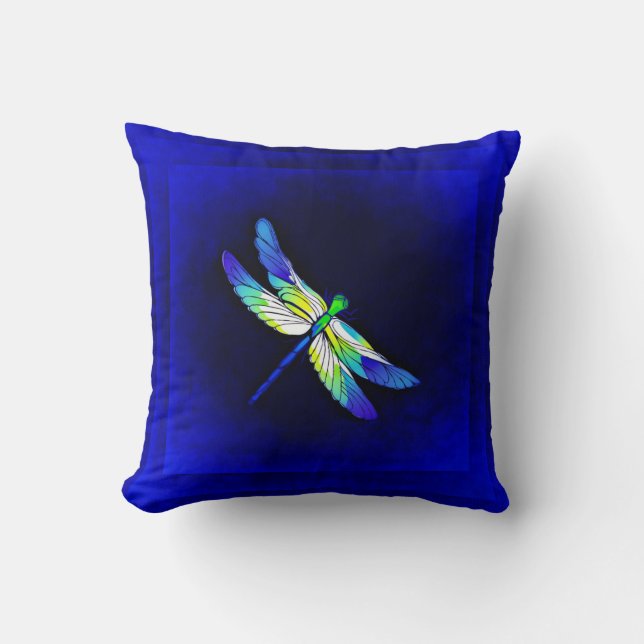 Almofada Dragonfly Electric Blue - Personalize com um nome (Frente)