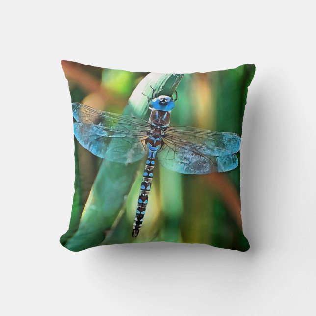 Almofada Dragonfly Fantasia em Turquesa e Negro (Frente)