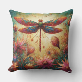 Almofada Dragonfly Floral Abstrato-Art Teal Rosa