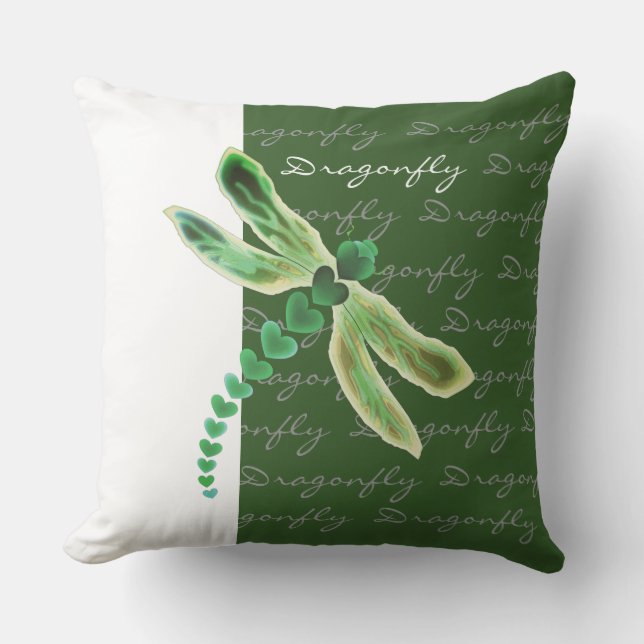 Almofada Dragonfly | Travesseiro decorativo verde e branco  (Frente)