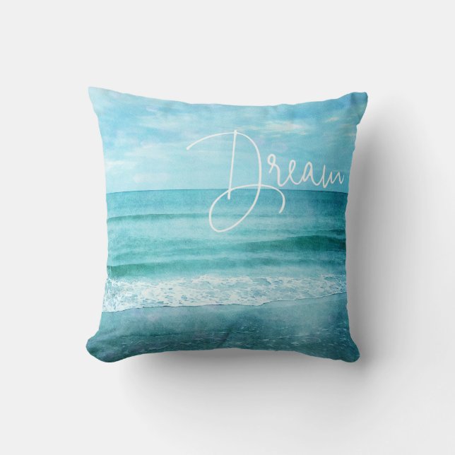 Almofada Dream Yoga Cote Retro Beach Teal Blue Ocean (Frente)