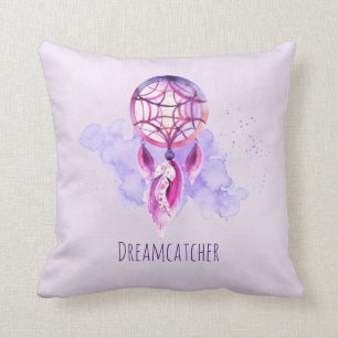 Almofada Dreamcatcher Rosa Em Placa De Aquarela Púrpura