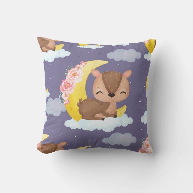 Almofada Dreamy Fawn em uma Lua Crescente (Frente)