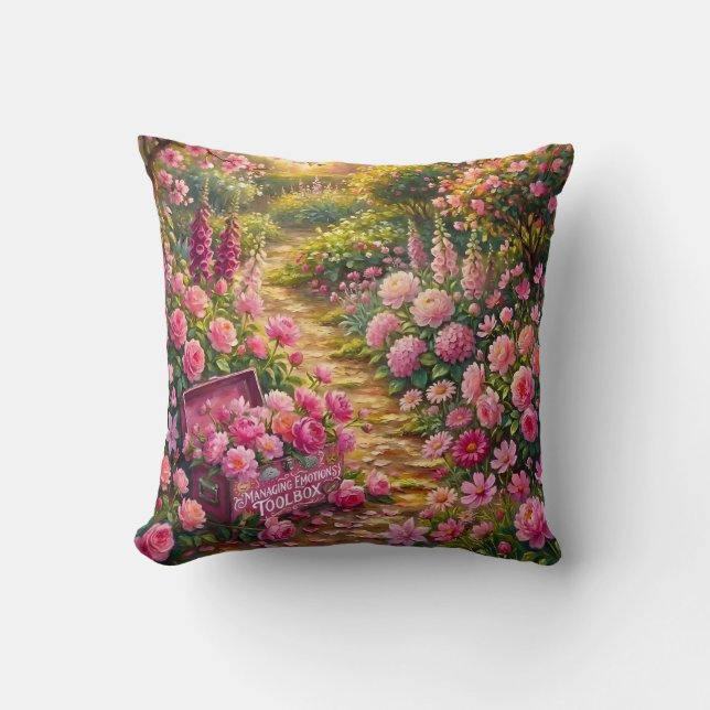 Almofada Dreamy Pink Flower Garden Path Painting (Frente)