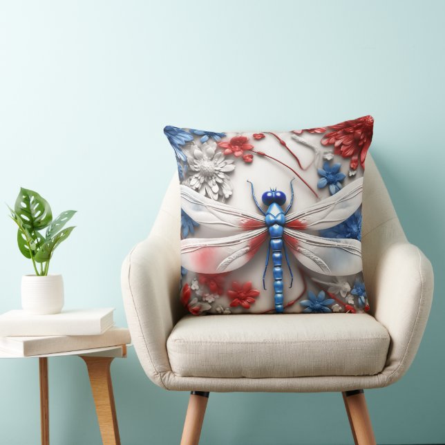 ALMOFADA DROGONIFICAÇÕES E FLORES DE AZUL BRANCO VERMELHO P (Cadeira)