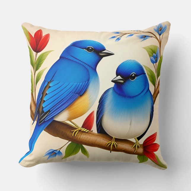 Almofada Duas Aves Azuis Decoração Minimalista da  (Frente)