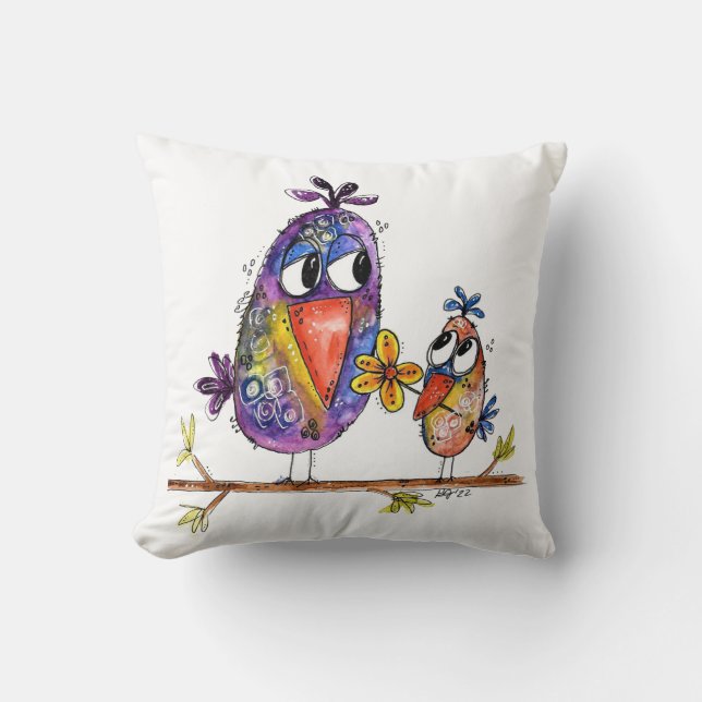 Almofada Duas Aves Cutas e Whimsical (Frente)