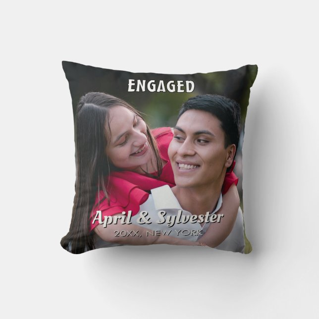 Almofada Duas Corações Um Amor Foto de Noivado Personalizad (Frente)