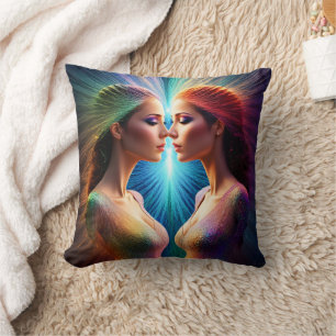 Almofada Duas Mulheres com Auras Coloridas na Abstrato Art