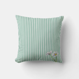 Almofada Duck Egg Blue Striped Floral Watercolor Daisy