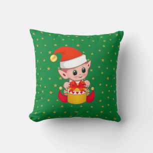 Almofada duende de Natal & estrelas em verde