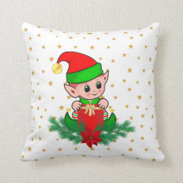 Almofada Duende de Natal, pinheiro, poinsétia & estrelas