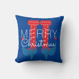 Almofada Duende de Natal Vermelho Azul Script Floco de Neve