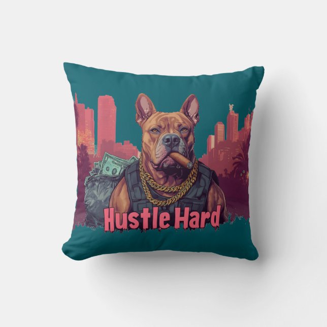 Almofada Duro de Hustle - Cachorro Pitbull com Dinheiro e C (Frente)