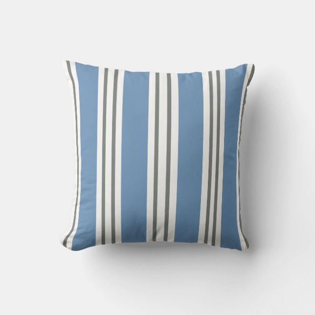 Almofada Dusty Blue and White Coastal Stripes (Frente)