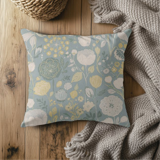 Almofada Dusty Blue Butter Yellow Beige Modern Floral Print