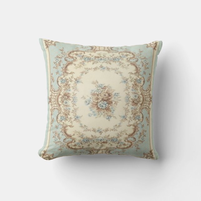 Almofada Dusty Blue e Brown Floral Oriental (Frente)
