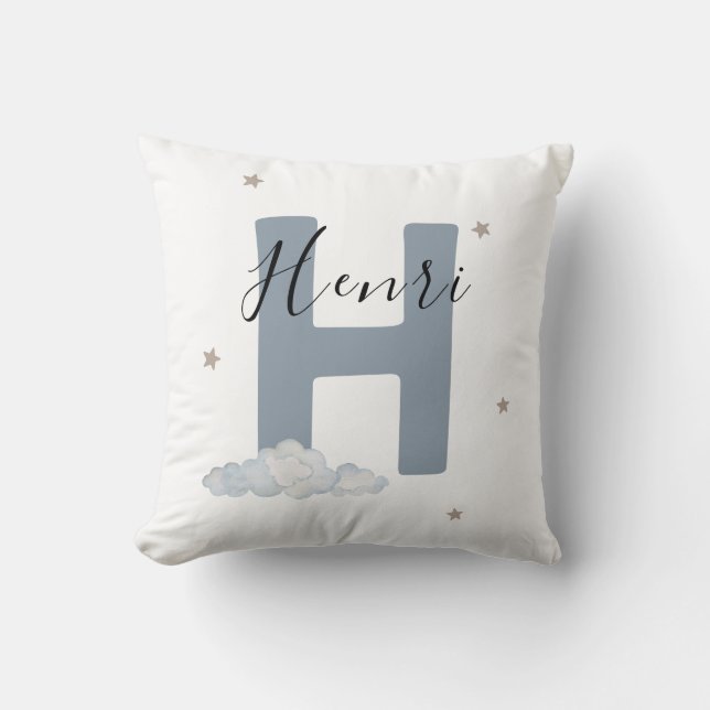 Almofada Dusty Blue Personalized Baby Name Pillow Custom (Frente)