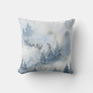 Almofada Dusty Blue Watercolor Misty Abstrato Forest