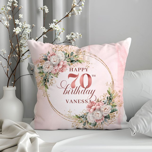Almofada Dusty Pink Bohemian Floral Pillow 70th Birthday  (Dusty Pink Bohemian Floral Pillow 70th Birthday Pillow)