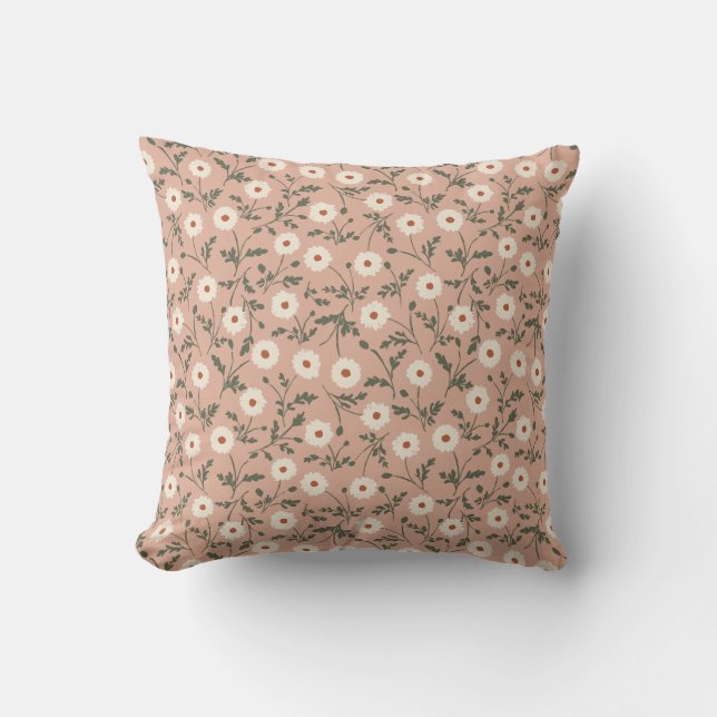 Almofada Dusty Rose White Modern Farmhouse Daisy Pattern (Frente)