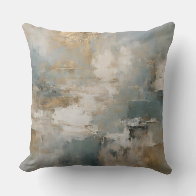 Almofada Dusty Teal Blue Abstrato Dourado (Frente)