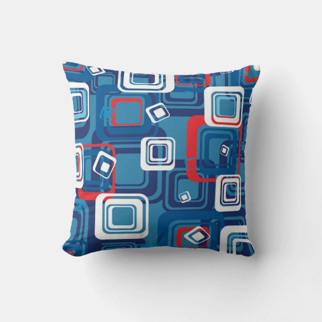 Almofada  “Dynamic Blue & Red Geometric Grid” Throw Pillow (Frente)