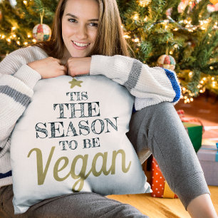 Almofada "É a estação do Vegan preto e dourado