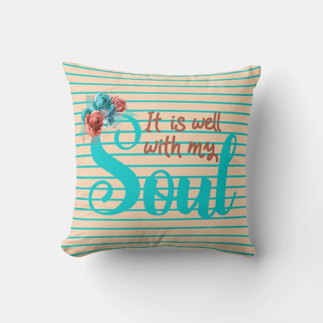 Almofada É bem com meus turquesa e pêssego da alma florais (Frente)