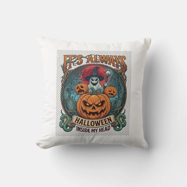 Almofada É Sempre Halloween Dentro da Cabeça Abóbora Fantas (Frente)