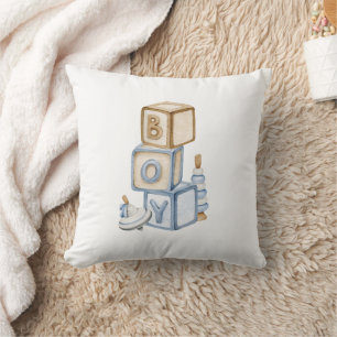 Almofada É um menino Blue Boho Wooden Blocks and Toys