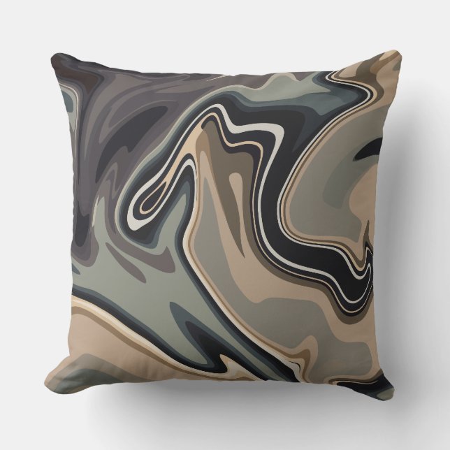 Almofada Earthy Abstract Waves with Neutral Tones  (Frente)