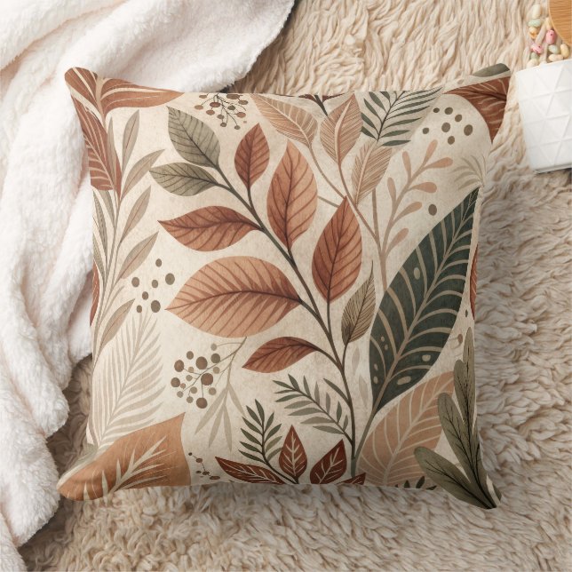 Almofada Earthy Botanical Leaf Throw Pillow (Cobertor)